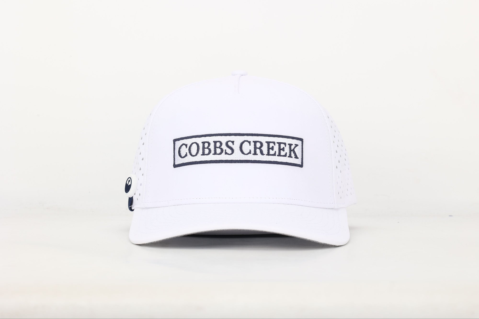 On Par Hat in White with &quot;Cobbs Creek&quot;