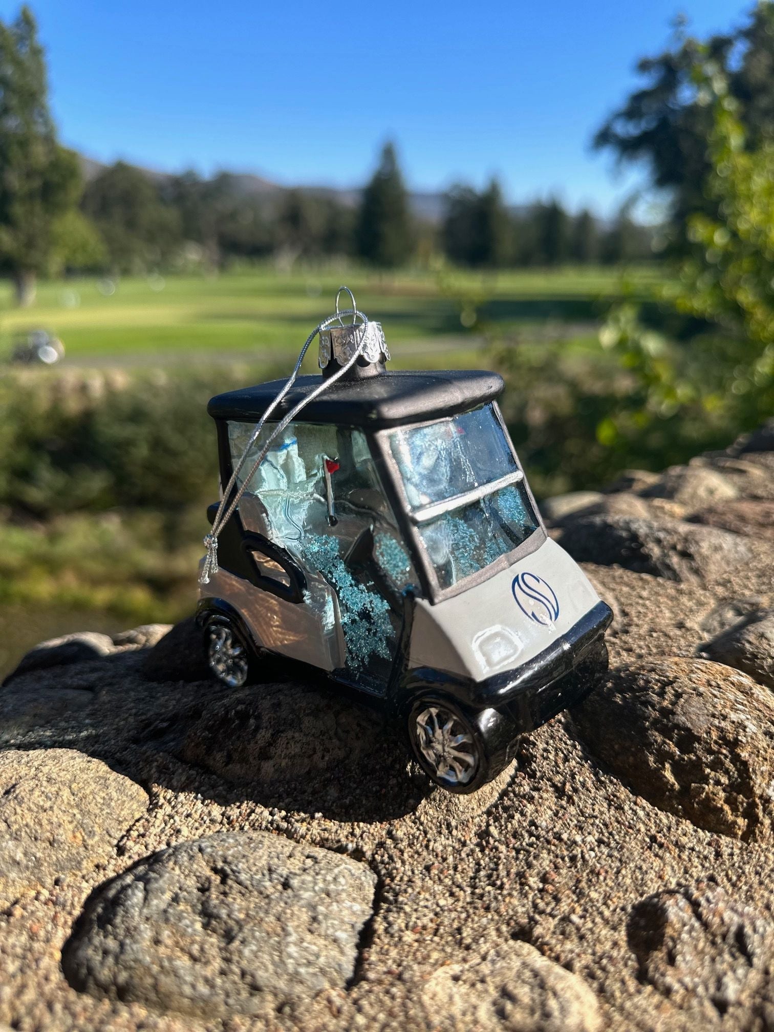 Silverado Golf Cart Holiday Glass Ornament